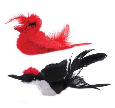 Pet Zone Products Real Bird Cat Toy  Assorted, 6 PACK Red/Black