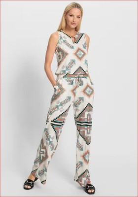 Jumpsuit elfenbein 42 Damen Heine Einteiler elastischem Bund Bindegürtel 1.1344