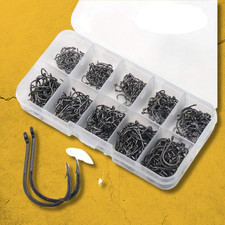 500 PCS Fish Hooks 10 Sizes Fishing Black Silver Sharpened With Box Quality kit