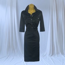 Vintage Karen Millen UK 12 MILITARY SAFARI SATIN SHIRT DRESS BLACK