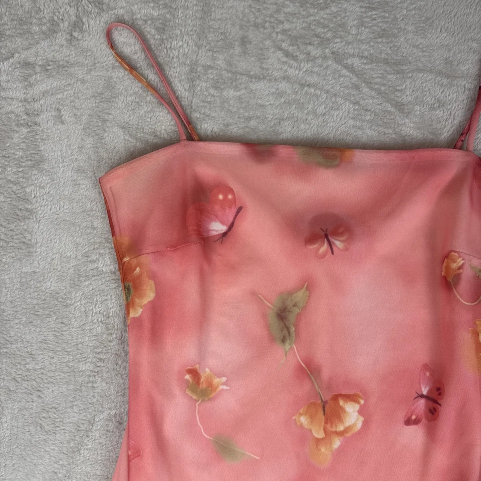 Vestido tocador vintage Y2K rosa transparente superpuesto floral caprichoso hada mariposa M usado en excelente estado Foto 2 de 4
