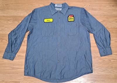 Mens L Aramark Loves Truck Stop Long Sleeve Button Up Work Shirt With Patches