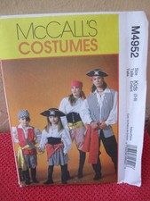 McCall's Pattern M4952 Boys  Girls Pirate Costumes Size 3-8 New/Uncut