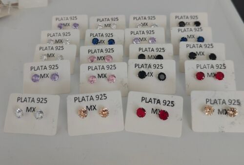 aretes de plata 925 Mexicanos Mayoreo Lote De20 Pares Aretes,Broquel Zirconia.