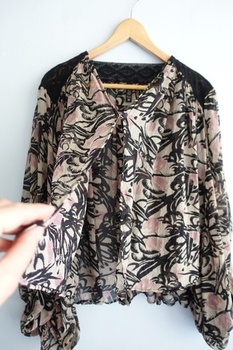 Winter Kate Top Jacket Womens Medium Print Vintage Silk Lace Sheer Boho Peasant - Picture 5 of 16