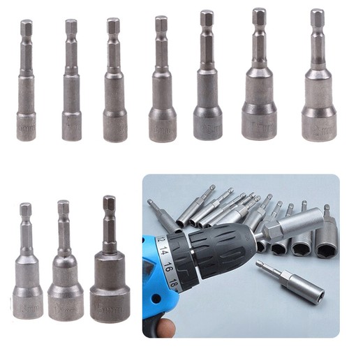 1/4'' Hex Impact 6-15mm Socket Magnetic Nut Driver Adapter Drill Bit ...