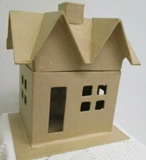 Paper Mache Putz style House Box - Ready to Paint - 6" tall ~ craft supply