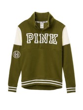 Victoria's Secret PINK High-Low Half-Zip Pullover Olive Green Medium NWT
