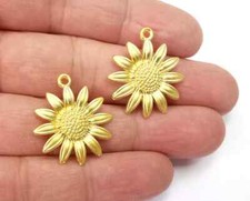 2 Sunflower Flower Daisy Gold Plated Charms Diy jewelry Accessories G27867