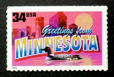 3583 MNH 34c 2002 Greetings from Minnesota Minneapolis St. Paul Rochester Duluth