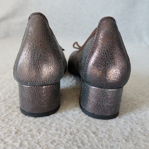 Nuevo sin caja Hispanitas mocasín con mocasín sin cordones tacón bloque cuero marrón metálico talla EU37 - Imagen 8 de 10