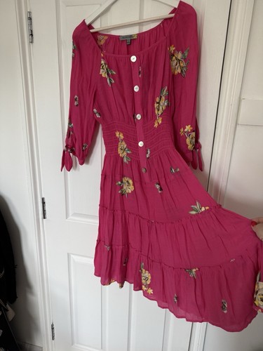 Pink Embroidered Floral Dress Size L