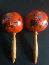 Vintage Pair of Carved and Painted Mexican Maracas 8  
