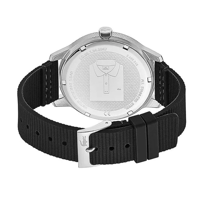 LACOSTE 2011087 12.12 黑色表盘黑色硅胶表带男士手表 — 第 2/3 张图片