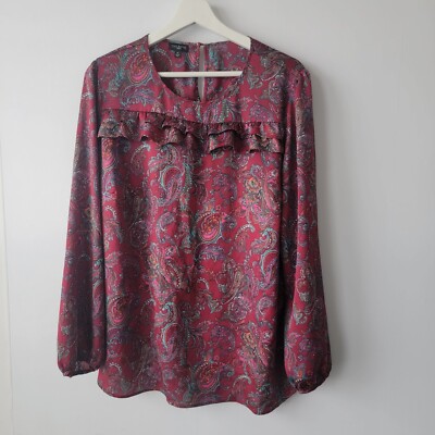 Talbots Women's Red Paisley Print Long Sleeve Blouse size 1X