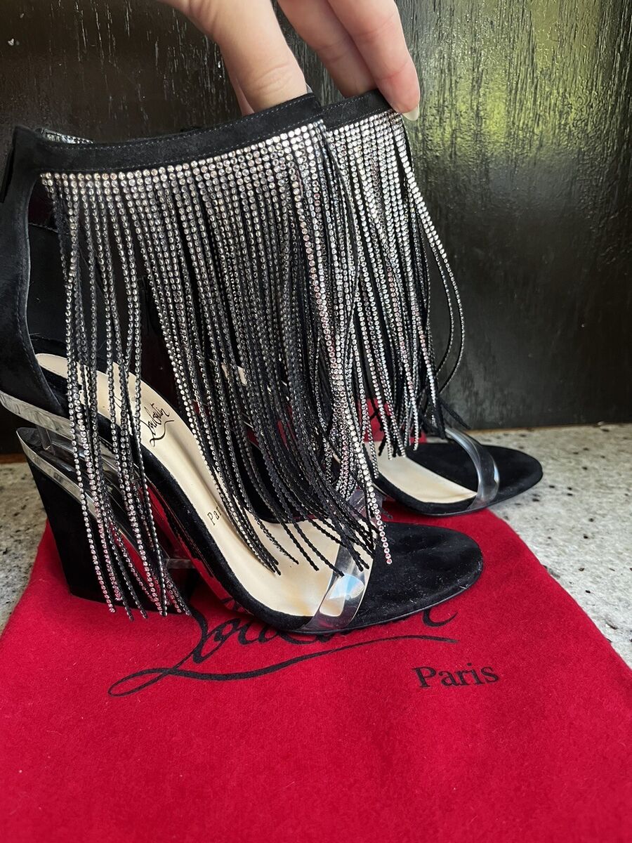 Louboutin Courtain Love Strass Wedge Fringe Rhinestone Heel Louboutin Courtain Love Strass Wedge Fringe Rhinestone Heel