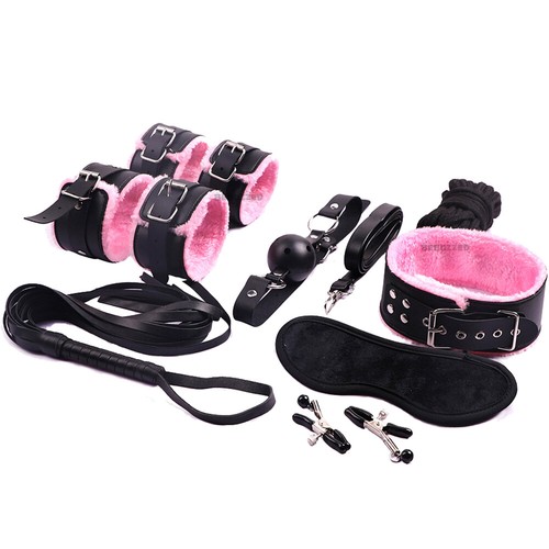 Kinky BDSM Kit Bondage Set Couples Sex Play Toy Restraints Cuffs Whip Handcuffs - Picture 18 of 27