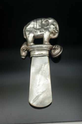 ANTIQUE WEBER STERLING SILVER CIRCUS ELEPHANT BABY RATTLE MOP HANDLE MARKED - Picture 3 of 7