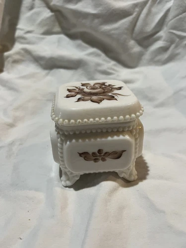 Vintage Westmoreland Milk Or Custard Glass Footed Trinket Box With Lid, Square