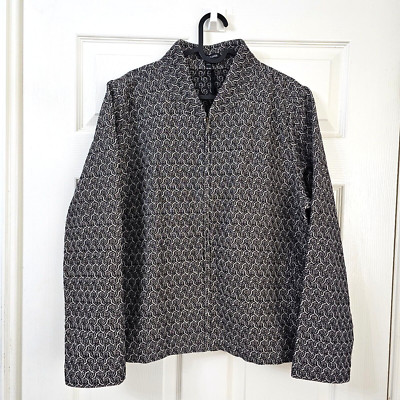 EILEEN FISHER wunderschöne Jacke Gr. XL UK 20 marine Webstruktur Reißverschluss Baumwollmix