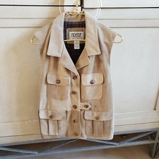 Nwot Firenze Santa Barbara Tan Suede Plaid Lined Ladies Vest Long Sz Medium
