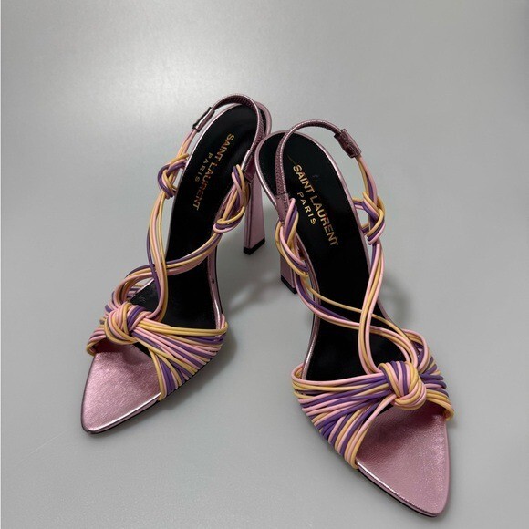 Saint Laurent tacco rosa e viola con tacco geometrico