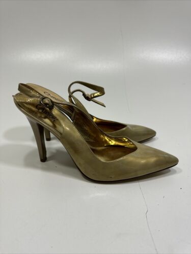 Vintage Carlos Santana Avenue Heels Womens Size 7.5M Gold Buckle Strap 4.25" - Picture 2 of 7