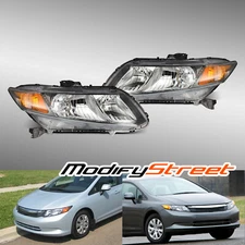 For 2012-2015 Honda Civic Clear Lens Black Headlights Replacement Assembly Pair