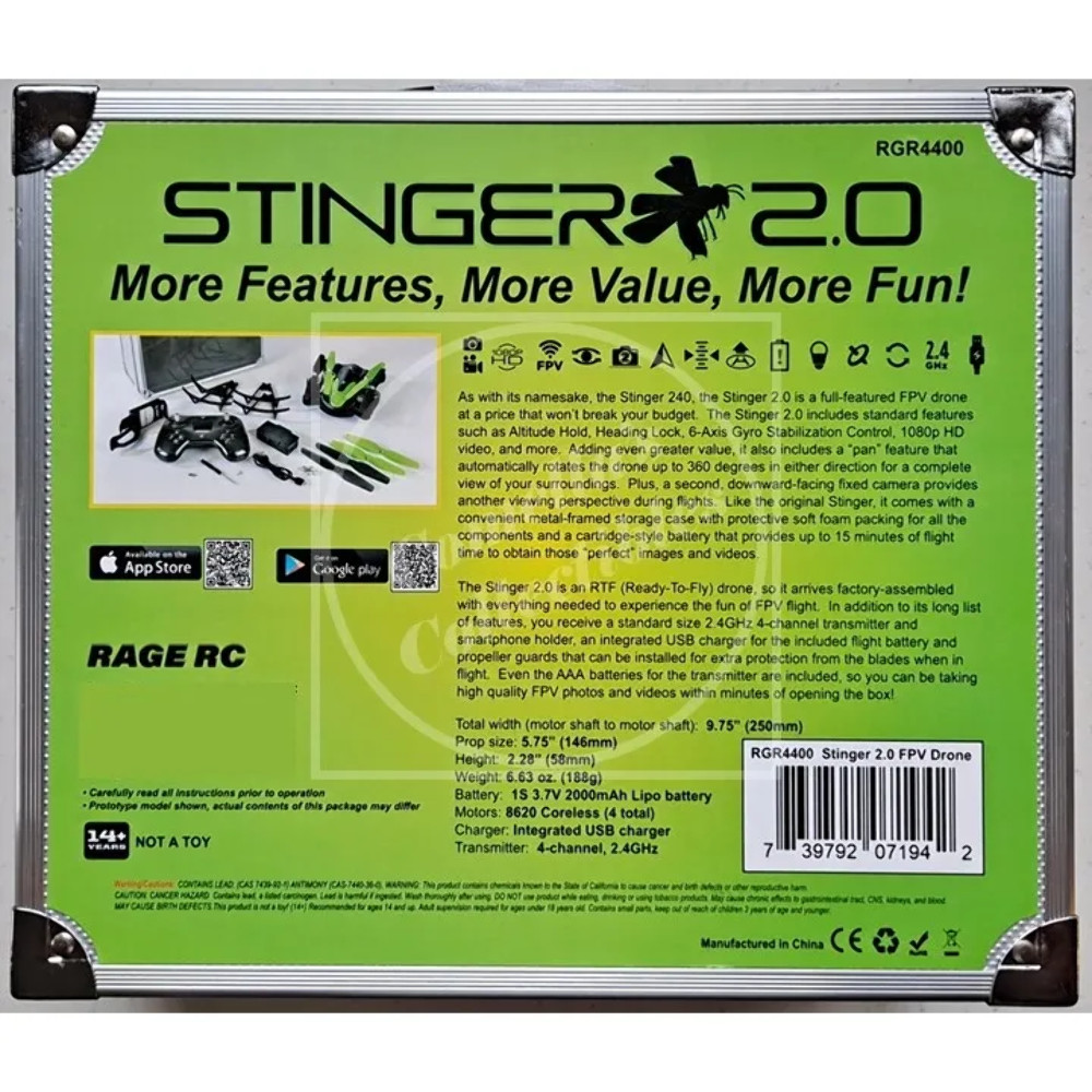 Rage RC Stinger 2.0 Ready To Fly WiFi FPV Drone w/ 1080p HD Camera RGR4400