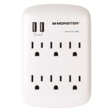 Monster Just Power It Up 0 ft. L 6 outlets Wall Tap Surge Protector w/USB White