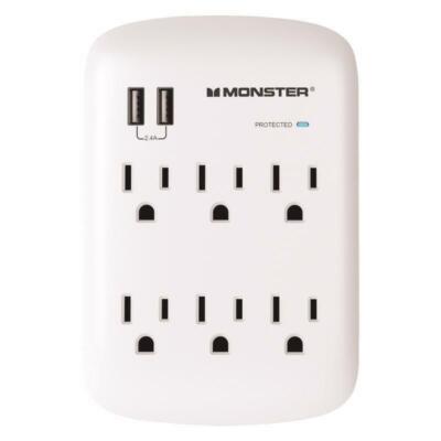 Monster Just Power It Up 0 ft. L 6 outlets Wall Tap Surge Protector w/USB White