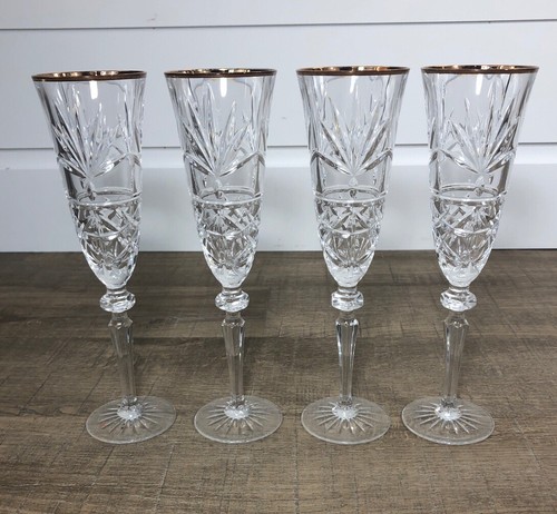 Kristall Goldrand Sektflöte Trinkglas 4er Set Gorham ? - Bild 10 von 12