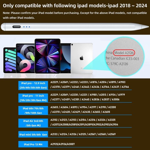 Stylus Pen for iPad 9th & 10th Gen, Apple Pencil 2nd Generation, 2X Fast, Type-C - Picture 2 of 5
