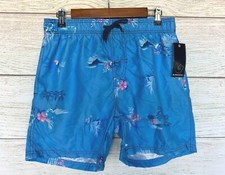 Burnside Trunk Swim Shorts Mens Large Blue Palm Tree Tropical Trunk Shorts New