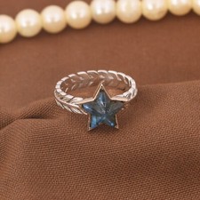 Gift For Her 925 Silver Natural Labradorite Gemstone Band Star Ring Ring Size 7