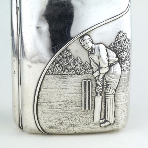 Rare Edwardian Novelty Solid Sterling Silver Cigarette Case Cricket. 1910. - Picture 5 of 11
