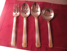 4 Serving Pieces Mikasa PALATIAL 18/8 Stainless Gold Accent Solid Spoon Pierced