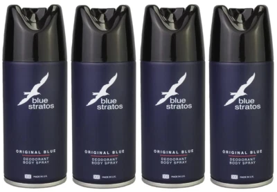 4x Blue Stratos Original Blue Deodorant Body Spray 150ml
