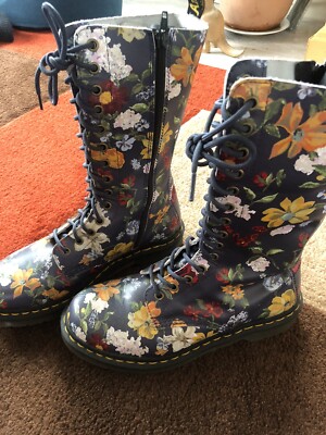 Dr Martens 1b99 Vonda Darcy Flowers Floral Navy Leather Zip Mid Calf Boots  Uk UK