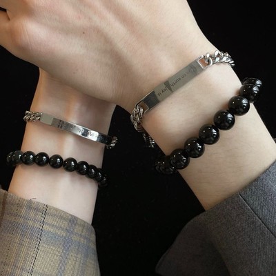 Couple bracelet custom lettering set，Obsidian energy bracelet，String of beads