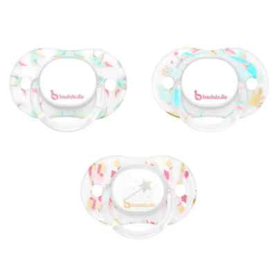 Baby Schnuller 12m + Badabulle Glitzer Jungen oder Mädchen Schnuller 3er Pack