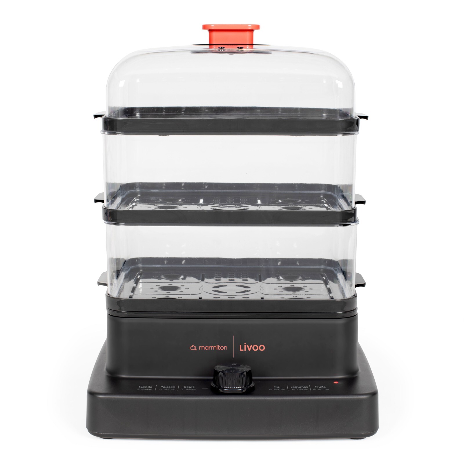 Cuiseur vapeur noir grande contenance avec minuteur automatique pour cuisine saine