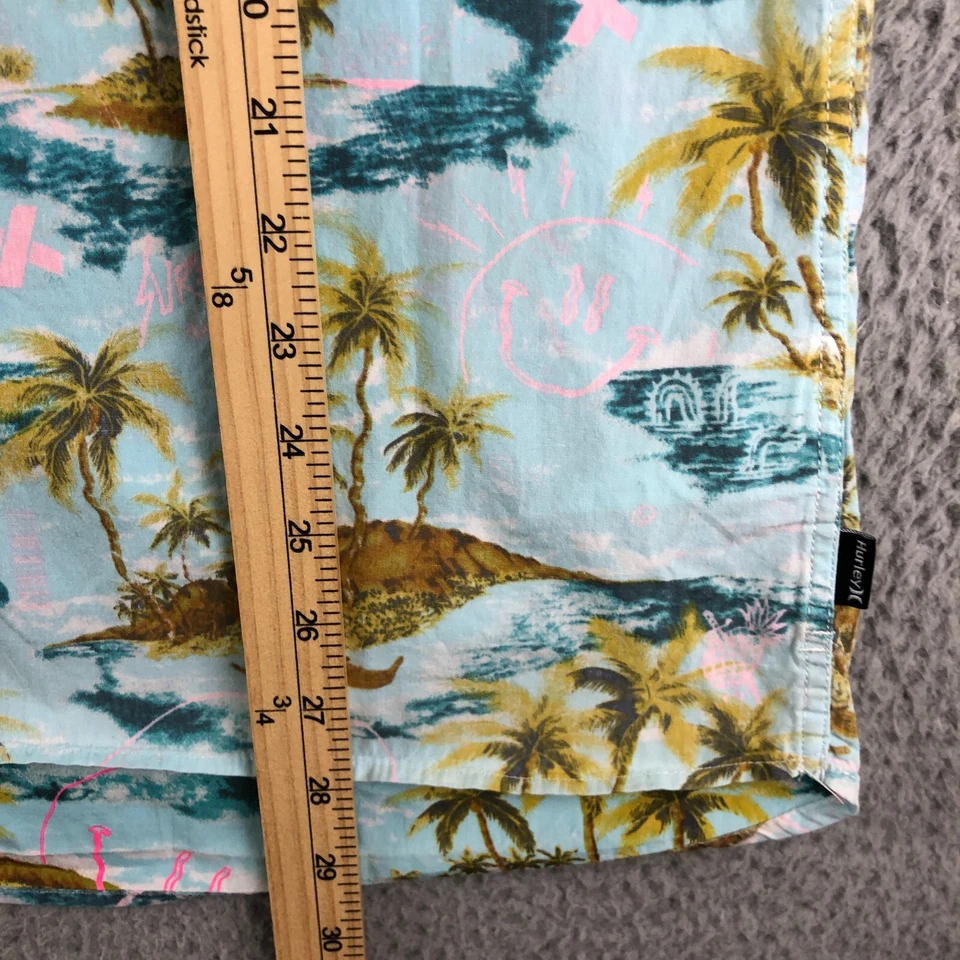 Hurley 纽扣衬衫男式大号蓝色热带 Outrigger Smiley 经典合身海滩 — 第 4/4 张图片