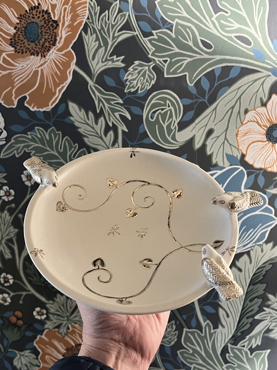 Emilia castillo 大皿 希少 銀細工 Emilia Castillo Three Bird Porcelain Dish Sterling Silver