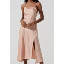 ASTR The Label Cowl Neck Blush Pink Side Slit Slip Sleeveless Midi Dress Large