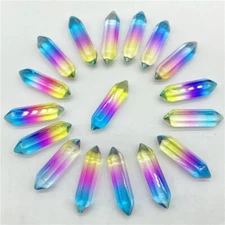 30pcs Colour Crystal Glass Hexagonal Pointed Pendant Beads Healing Reiki No Hole