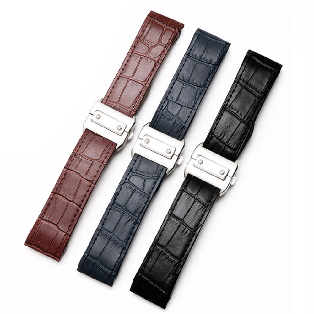 High Quality Genuine Leather Watch Straps Mens Band Fits Cartier Santos 20/23mm