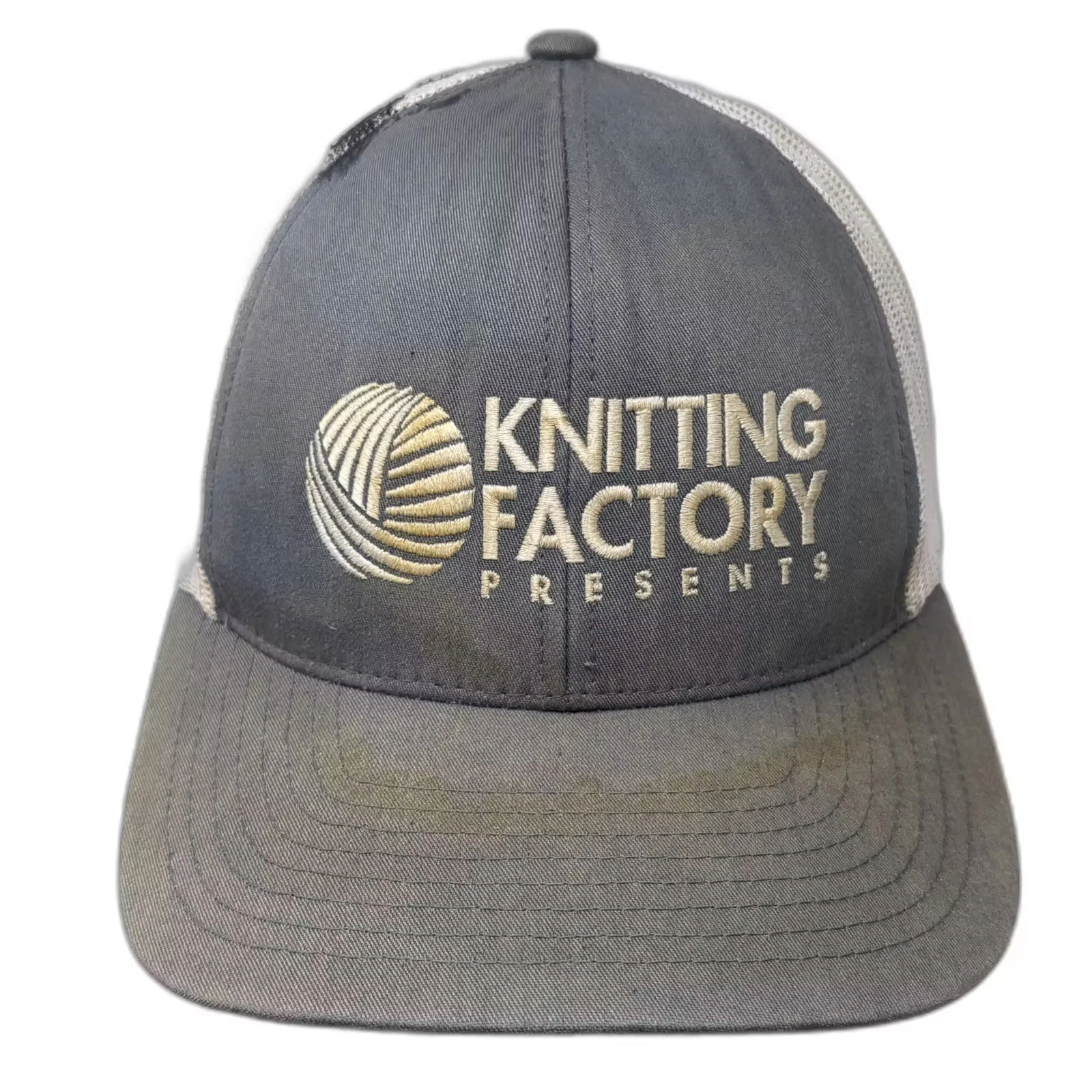 Pacific Headwear Trucker Hat Gray White OS Knitting Factory Embroidered Logo