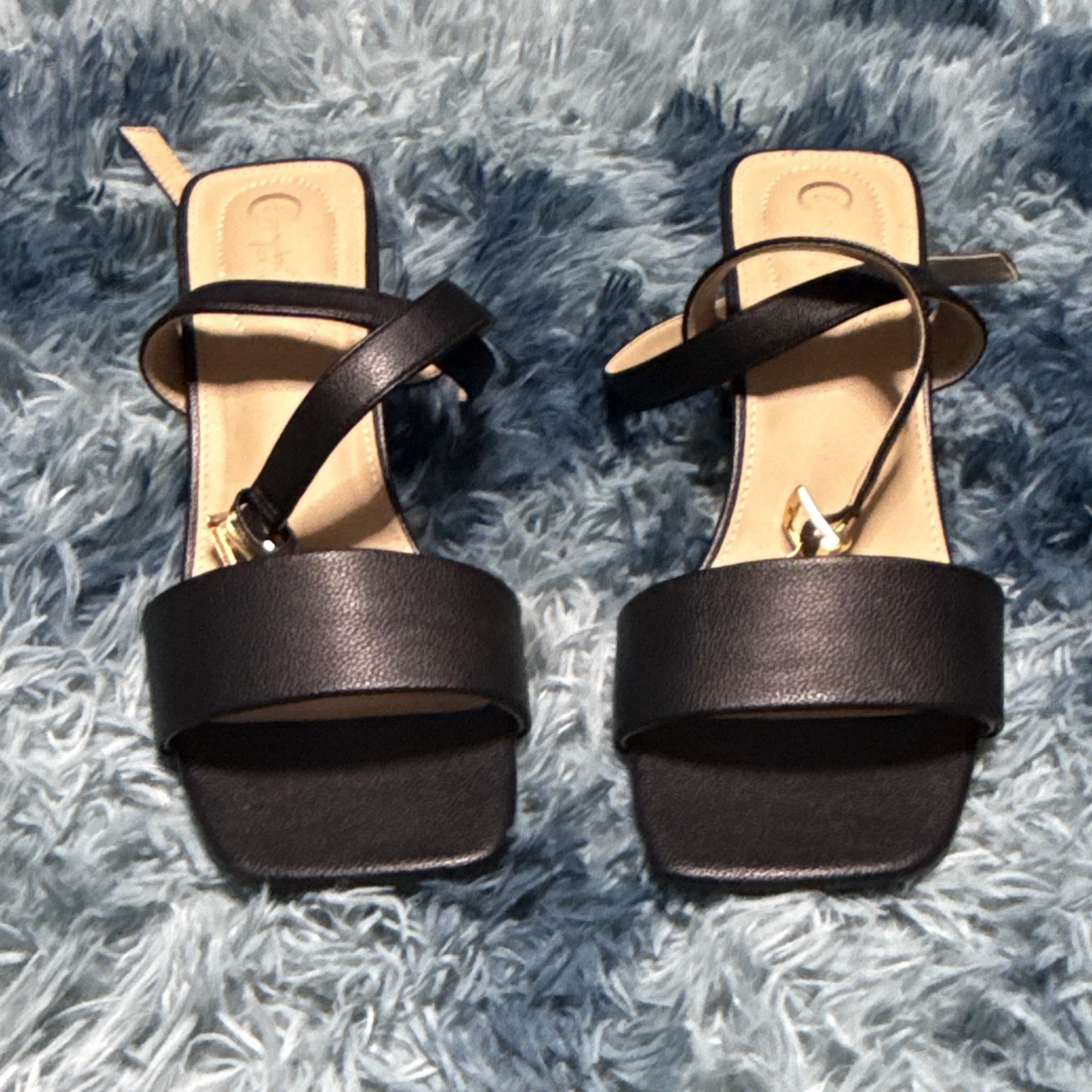 Comfort Women’s Black Leather Strappy Ankle Strap Buckle Sandals 10 M
