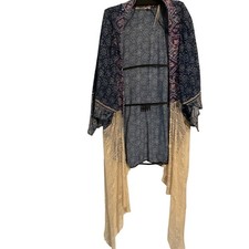 Gimmicks by BKE Boho Paisley Floral Lace Fringe Kimono Cardigan XS S
